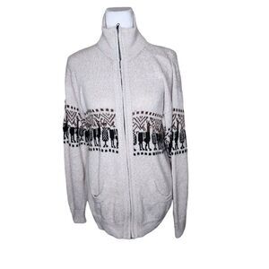 Vintage 80s Artesanias Peru Alpaca Zip Up Cardigan Sweater Womens Size L Brown